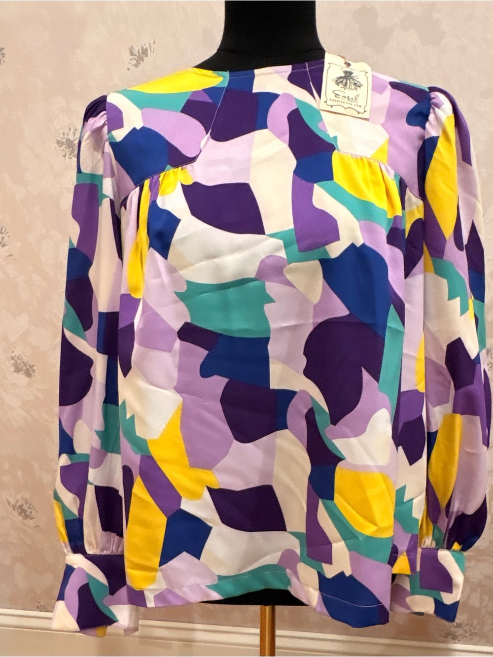 easel Multicolor Abstract Print Blouse in Purple, Yellow & Teal